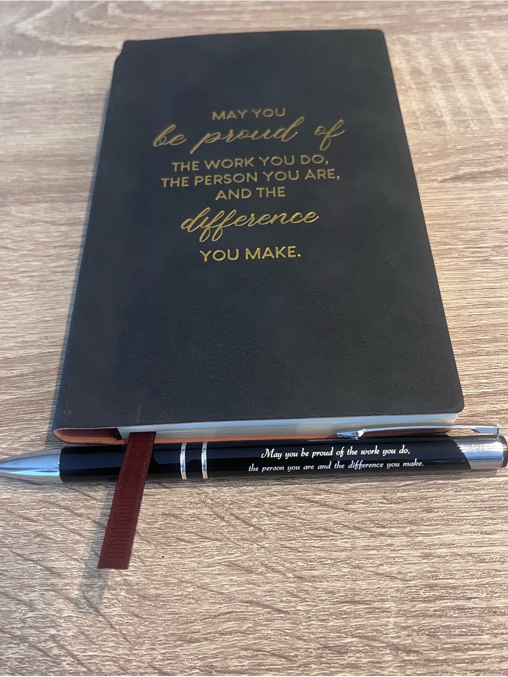 Inspirational Black Notebook & Pen Set with Gold Foil Message